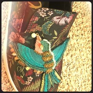Bird/floral Egyptian embellished slip on sneakers